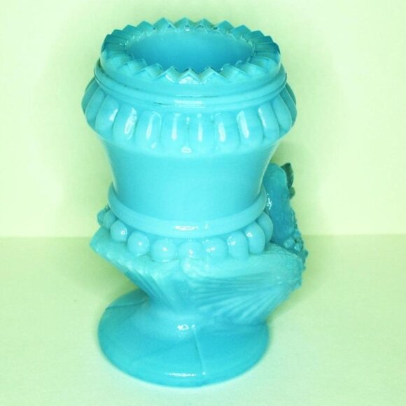 Degenhart Glass Vintage Toothpick Holder Bird Decor Blue Kitchen Dining Decor - Picture 3 of 7